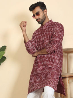 Kraft India - Men Cotton Blend Ethnic Motifs Printed Maroon Kurta