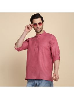 Kraft India - Men Cotton Blend Solid Coral Short Kurta