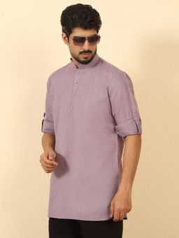 Kraft India - Men Cotton Blend Solid Mauve Short Kurta