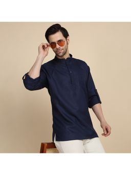 Kraft India - Men Cotton Blend Solid Navy Blue Short Kurta
