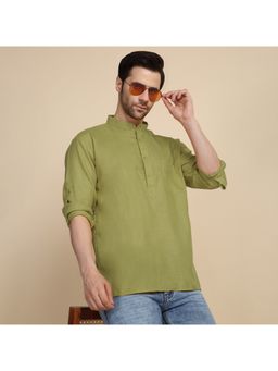 Kraft India - Men Cotton Blend Solid Green Short Kurta