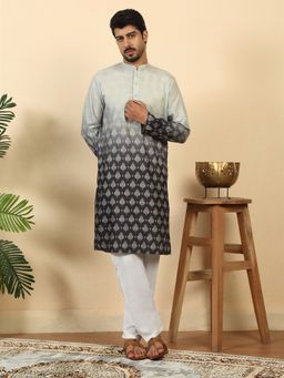 Kraft India - Men Ombre Printed Mandarin Collar Straight Black Kurta
