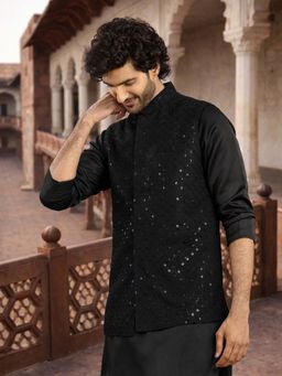 Vastramay - Men Black Silk Blend Nehru Jacket