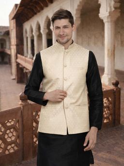 Vastramay - Men White Silk Blend Nehru Jacket