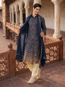 Vastramay - Navy Blue Georgette Kurta and Patiala with Dupatta