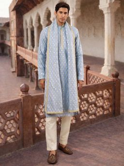 Vastramay - Aqua Silk Blend Kurta and Pyjama with Dupatta