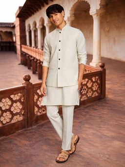 Vastramay - Cream Cotton Kurta and Pyjama with Nehru Jacket