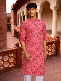 Vastramay - Red Cotton Cambric Bandhani Kurta