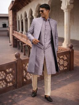Vastramay - Purple Viscose Sherwani with Kurta and Pyjama