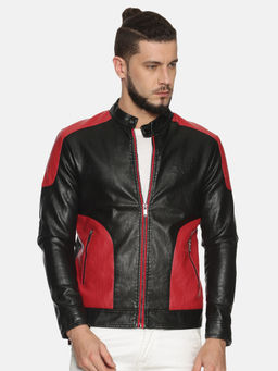 SHOWOFF - Multi-Color Casual Slim Colorblock Leather Jacket