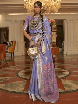 Akhilam - Womens Silk Blend Lavender Woven Designer Saree with Unstitched Blouse