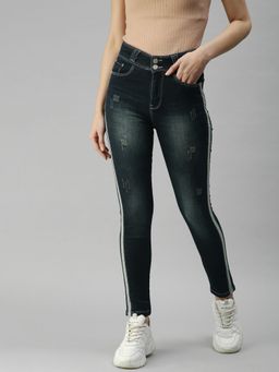 SHOWOFFFF - Womens Slim Fit Low Distress Blue Jeans