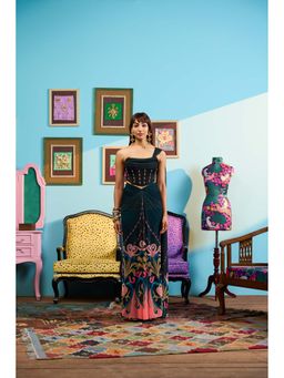 Papa Don't Preach by Shubhika - Green Moonlit Mirage Pre-Draped Saree with Corset Blouse