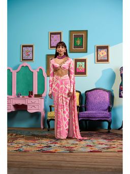 Papa Don't Preach by Shubhika - Pink Blush Dynasty Pre-Draped Saree with Stitched Blouse