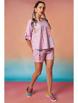 Wendell Rodricks - Lavender Linen Keyhole Neck Top And Short (Set of 2)