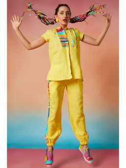 Wendell Rodricks - Yellow Yoke Top And Side Striped Jogger (Set of 2)