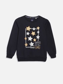 Allen Solly - Girls Blue Self Design Regular Fit Sweatshirt