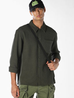 Jack & Jones - Men Green Cotton Blend Slim Fit Shirt