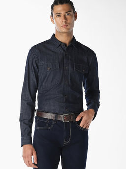 Jack & Jones - Men Navy Blue Cotton Regular Fit Shirt