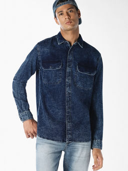 Jack & Jones - Men Blue Cotton Regular Fit Shirt