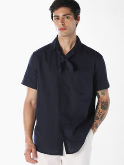Jack & Jones - Men Navy Blue Cotton Blend Regular Fit Shirt