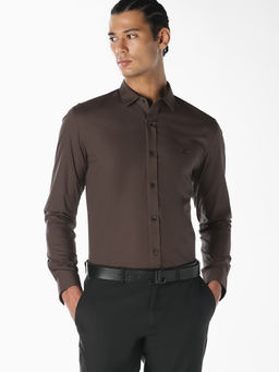 Jack & Jones - Men Brown Cotton Blend Slim Fit Shirt