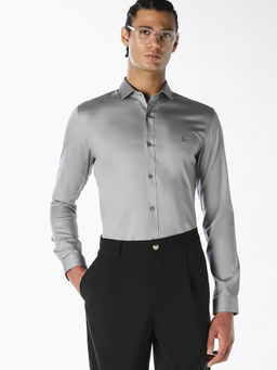 Jack & Jones - Men Grey Cotton Slim Fit Shirt