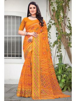 Sangam Prints - Yellow Cotton Printed Traditional Saree with Unstitched Blouse