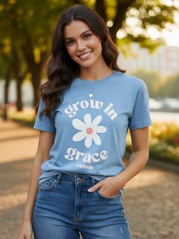 LEOTUDE - Women Printed Regular Fit Blue T-Shirt
