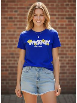 LEOTUDE - Women Printed Blue Regular Fit T-Shirt