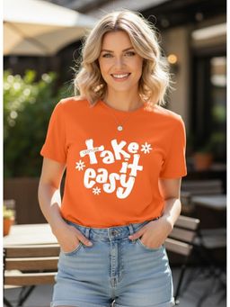 LEOTUDE - Women Printed Regular Fit Orange T-Shirt