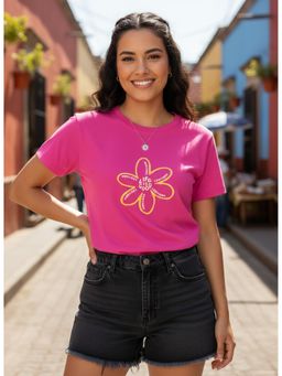 LEOTUDE - Women Printed Regular Fit Pink T-Shirt