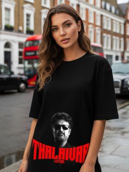 LEOTUDE - Black Women Printed Oversized T-Shirt