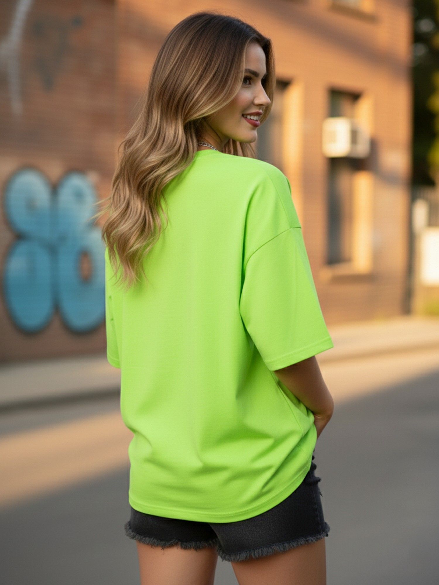 Women Solid Oversized Green T-Shirt