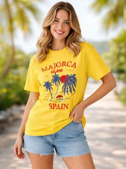 LEOTUDE - Women Printed Oversized Yellow T-Shirt