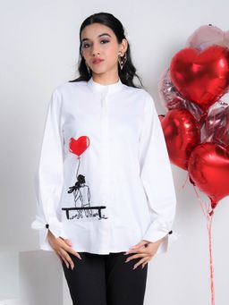 Pearls & Pastels - Love Birds White Pure Cotton Shirt