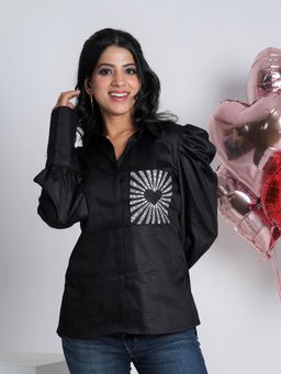 Pearls & Pastels - Love Is In The Air Black Pure Cotton Shirt