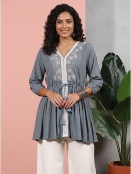 Gahan - Embroidered Rayon Wrinkle Fabric Festive Tunic with Belt for Women