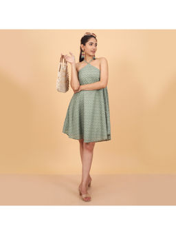 HANDME - Blossom Ikat Print Halter Neck Dress