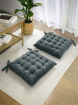 Kuber Industries - 2 Pcs Velvet 24 Inch Chair Pad Cushion For Dining, Office & Home Grey