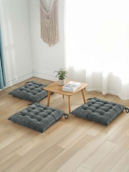 Kuber Industries - 3 Pcs Velvet 24 Inch Chair Pad Cushion For Dining, Office & Home Grey