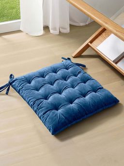 Kuber Industries - 24 Inch Velvet Chair Pad Cushion For Dining, Office & Home Navy Blue
