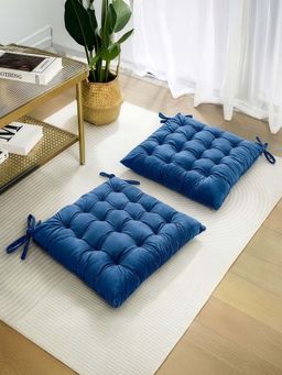 Kuber Industries - 2 Pcs Velvet 24 Inch Chair Pad Cushion For Dining, Office & Home Navy Blue
