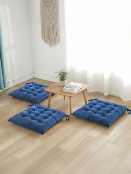 Kuber Industries - 3 Pcs Velvet 24 Inch Chair Pad Cushion For Dining, Office & Home Navy Blue