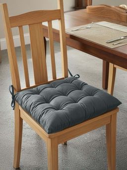 Kuber Industries - 16 Inch Velvet Chair Pad Cushion For Dining, Office & Home Grey