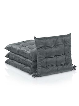 Kuber Industries - 4 Pcs Velvet 16 Inch Chair Pad Cushion For Dining, Office & Home Grey
