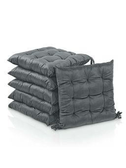 Kuber Industries - 6 Pcs Velvet 16 Inch Chair Pad Cushion For Dining, Office & Home Grey