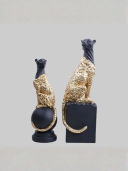 Smokey Cocktail - Black Gold Panther Sculpture - Set Of 2