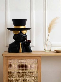 Smokey Cocktail - Bulldog Decor With Hat - Black