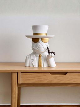 Smokey Cocktail - Bulldog Decor With Hat - White